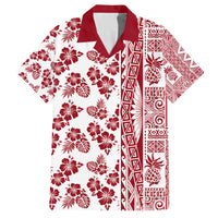 Hawaii Family Matching Tank Maxi Dress and Hawaiian Shirt Aloha Tropical Plants Tribal Pattern Red Version LT03 Dad's Shirt - Short Sleeve Red - Polynesian Pride