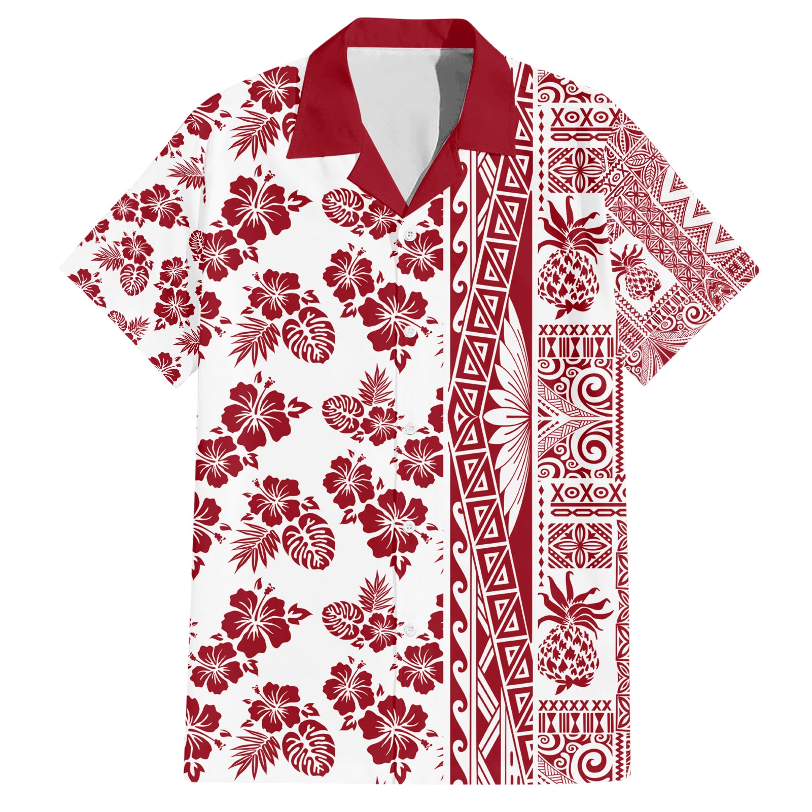 Hawaii Hawaiian Shirt Aloha Tropical Plants Tribal Pattern Red Version LT03 Red - Polynesian Pride