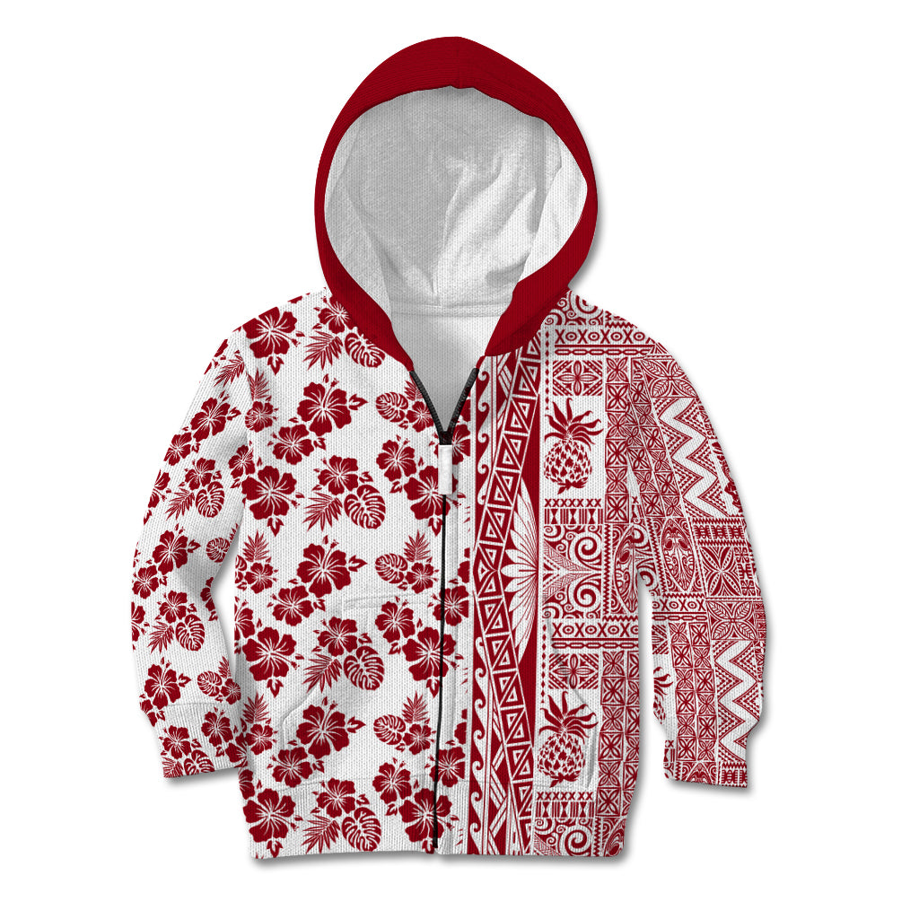 Hawaii Kid Hoodie Aloha Tropical Plants Tribal Pattern Red Version LT03 - Polynesian Pride