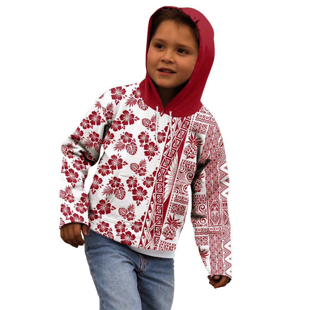 Hawaii Kid Hoodie Aloha Tropical Plants Tribal Pattern Red Version LT03 - Polynesian Pride