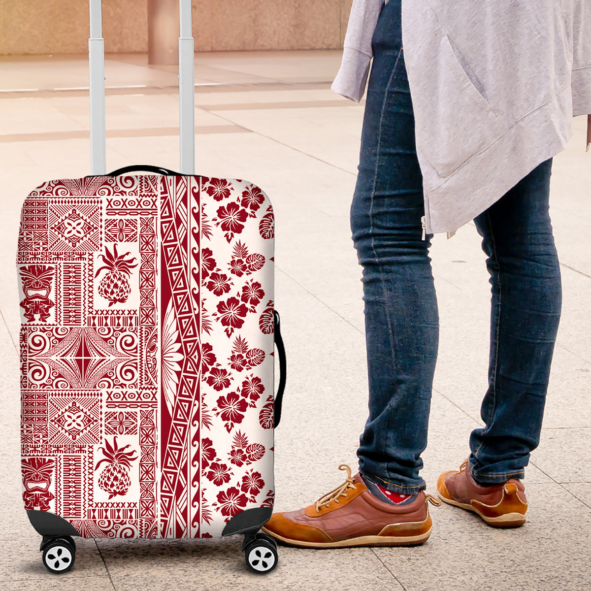 Hawaii Luggage Cover Aloha Tropical Plants Tribal Pattern Red Version LT03 Red - Polynesian Pride