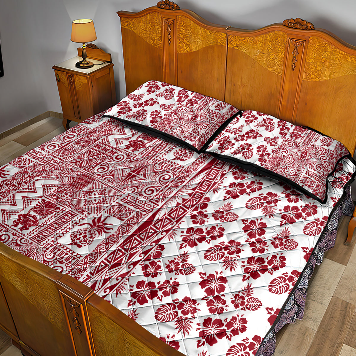Hawaii Quilt Bed Set Aloha Tropical Plants Tribal Pattern Red Version LT03 - Polynesian Pride