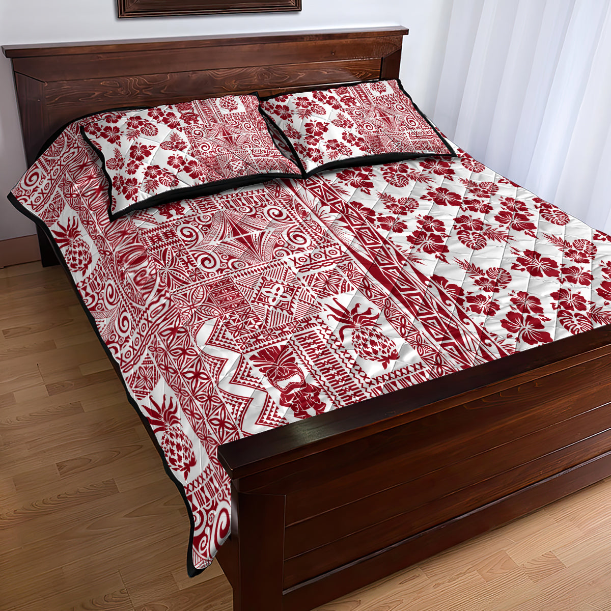 Hawaii Quilt Bed Set Aloha Tropical Plants Tribal Pattern Red Version LT03 - Polynesian Pride