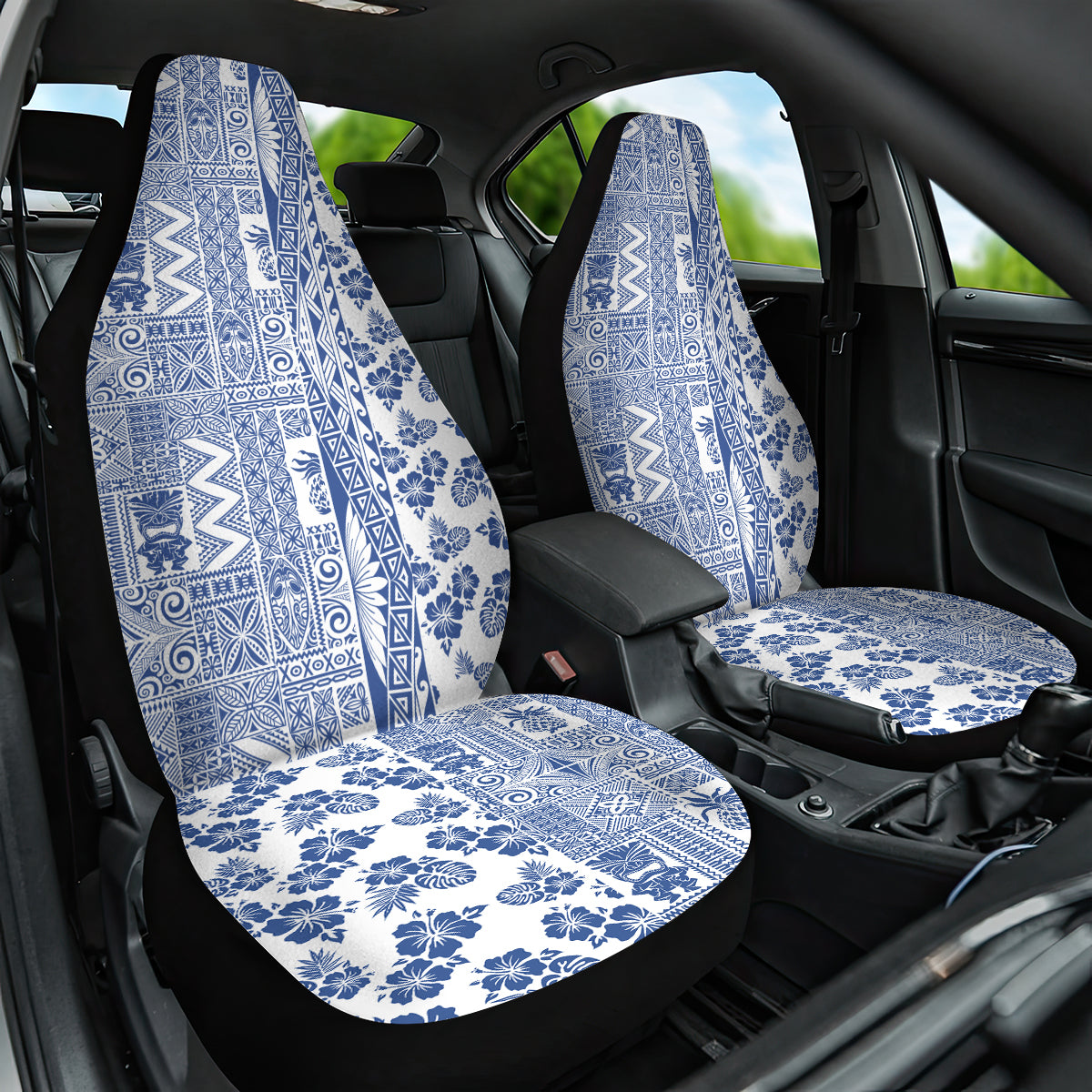 Hawaii Car Seat Cover Aloha Tropical Plants Tribal Pattern Blue Version LT03 One Size Blue - Polynesian Pride