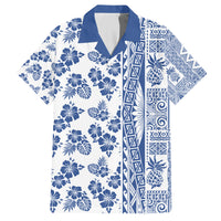 Hawaii Family Matching Long Sleeve Bodycon Dress and Hawaiian Shirt Aloha Tropical Plants Tribal Pattern Blue Version LT03 Dad's Shirt - Short Sleeve Blue - Polynesian Pride