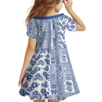 Hawaii Family Matching Off Shoulder Short Dress and Hawaiian Shirt Aloha Tropical Plants Tribal Pattern Blue Version LT03 - Polynesian Pride