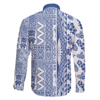 Hawaii Family Matching Off Shoulder Short Dress and Hawaiian Shirt Aloha Tropical Plants Tribal Pattern Blue Version LT03 - Polynesian Pride