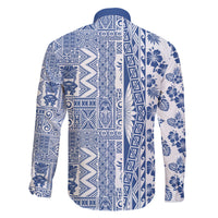 Hawaii Family Matching Puletasi Dress and Hawaiian Shirt Aloha Tropical Plants Tribal Pattern Blue Version LT03 - Polynesian Pride