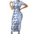 Hawaii Family Matching Short Sleeve Bodycon Dress and Hawaiian Shirt Aloha Tropical Plants Tribal Pattern Blue Version LT03 Mom's Dress Blue - Polynesian Pride