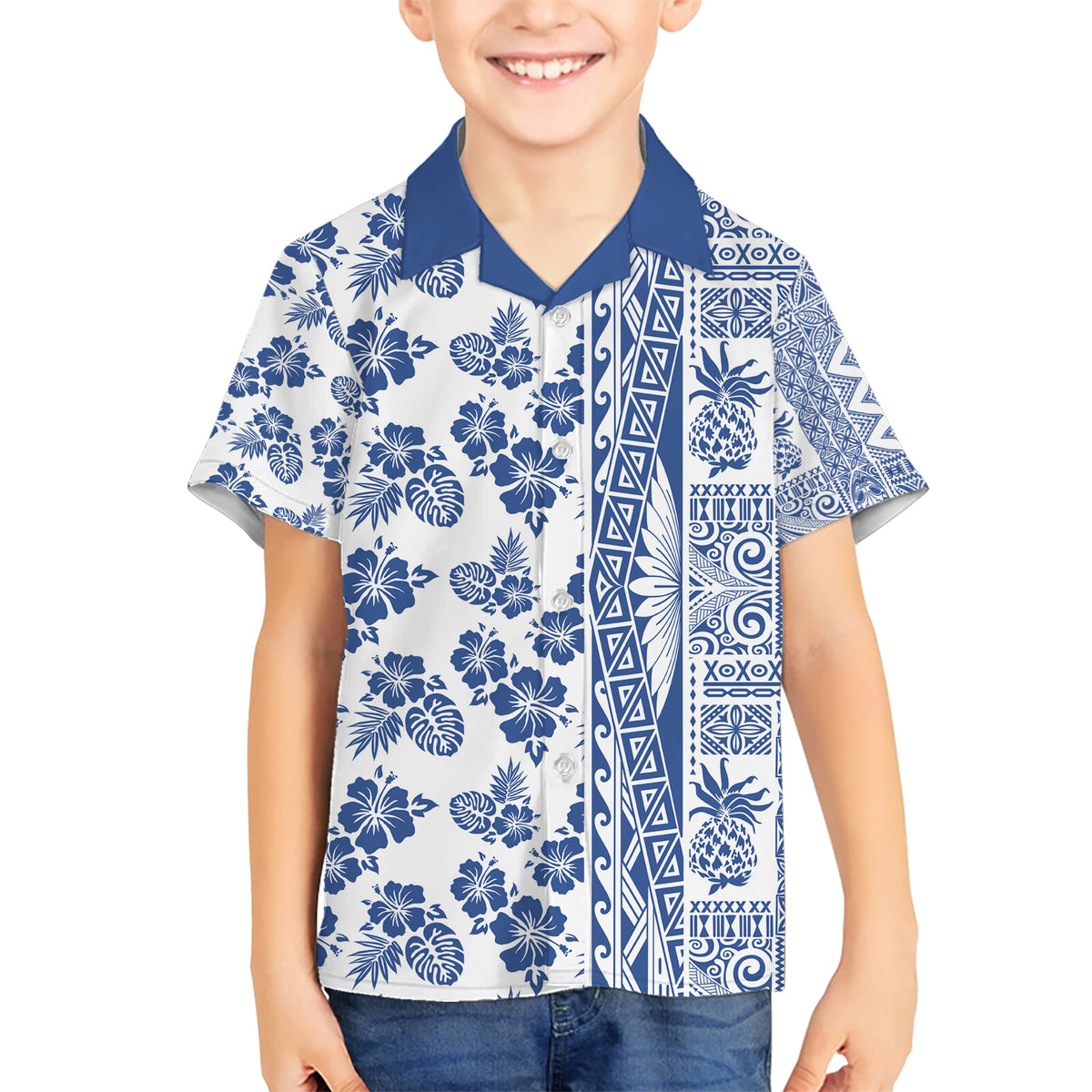 Hawaii Hawaiian Shirt Aloha Tropical Plants Tribal Pattern Blue Version LT03 - Polynesian Pride