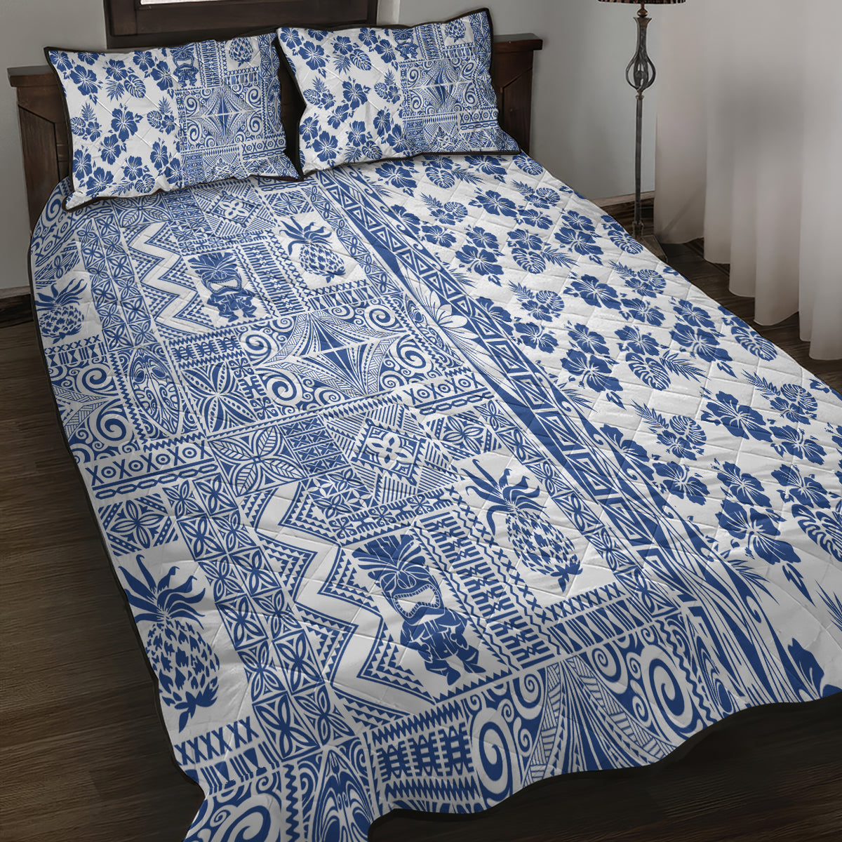 Hawaii Quilt Bed Set Aloha Tropical Plants Tribal Pattern Blue Version LT03 - Polynesian Pride