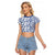 Hawaii Raglan Cropped T Shirt Aloha Tropical Plants Tribal Pattern Blue Version LT03 Female Blue - Polynesian Pride