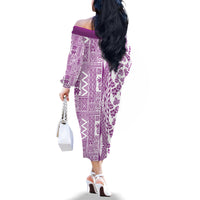 Hawaii Family Matching Off Shoulder Long Sleeve Dress and Hawaiian Shirt Aloha Tropical Plants Tribal Pattern Pink Version LT03 - Polynesian Pride