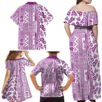 Hawaii Family Matching Off Shoulder Maxi Dress and Hawaiian Shirt Aloha Tropical Plants Tribal Pattern Pink Version LT03 - Polynesian Pride