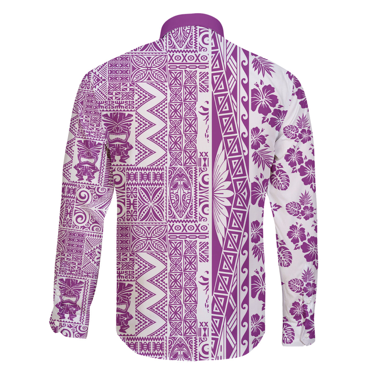 Hawaii Family Matching Off Shoulder Short Dress and Hawaiian Shirt Aloha Tropical Plants Tribal Pattern Pink Version LT03 - Polynesian Pride