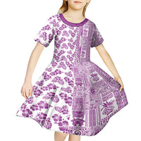 Hawaii Kid Short Sleeve Dress Aloha Tropical Plants Tribal Pattern Pink Version LT03 - Polynesian Pride