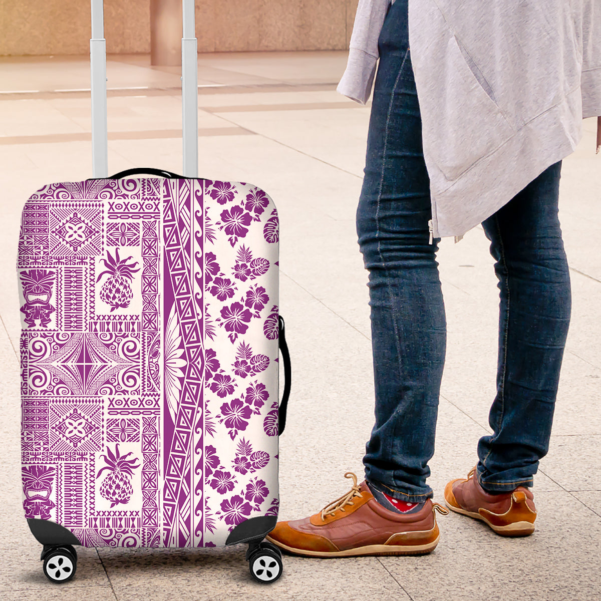 Hawaii Luggage Cover Aloha Tropical Plants Tribal Pattern Pink Version LT03 Pink - Polynesian Pride