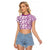 Hawaii Raglan Cropped T Shirt Aloha Tropical Plants Tribal Pattern Pink Version LT03 Female Pink - Polynesian Pride