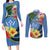 Kosrae Constitution Day Couples Matching Long Sleeve Bodycon Dress and Long Sleeve Button Shirt Hibiscus Mix Maori Tattoo Pattern LT03 Blue - Polynesian Pride