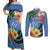 Kosrae Constitution Day Couples Matching Off Shoulder Maxi Dress and Long Sleeve Button Shirt Hibiscus Mix Maori Tattoo Pattern LT03 Blue - Polynesian Pride