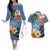 Kosrae Constitution Day Couples Matching Off The Shoulder Long Sleeve Dress and Hawaiian Shirt Hibiscus Mix Maori Tattoo Pattern LT03 Blue - Polynesian Pride