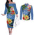 Kosrae Constitution Day Couples Matching Off The Shoulder Long Sleeve Dress and Long Sleeve Button Shirt Hibiscus Mix Maori Tattoo Pattern LT03 Blue - Polynesian Pride