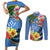 Kosrae Constitution Day Couples Matching Short Sleeve Bodycon Dress and Long Sleeve Button Shirt Hibiscus Mix Maori Tattoo Pattern LT03 Blue - Polynesian Pride