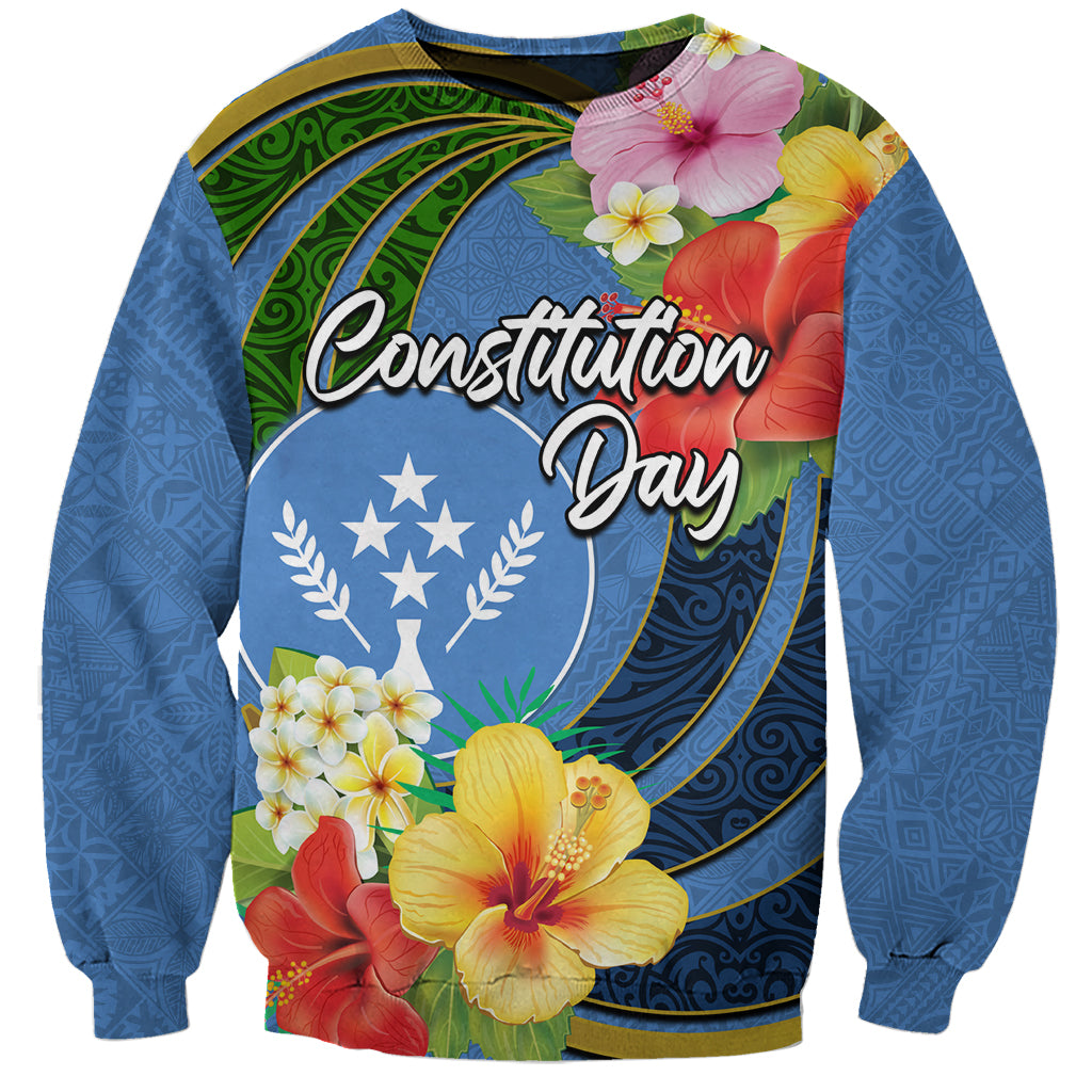 Kosrae Constitution Day Sweatshirt Hibiscus Mix Maori Tattoo Pattern LT03 Unisex Blue - Polynesian Pride