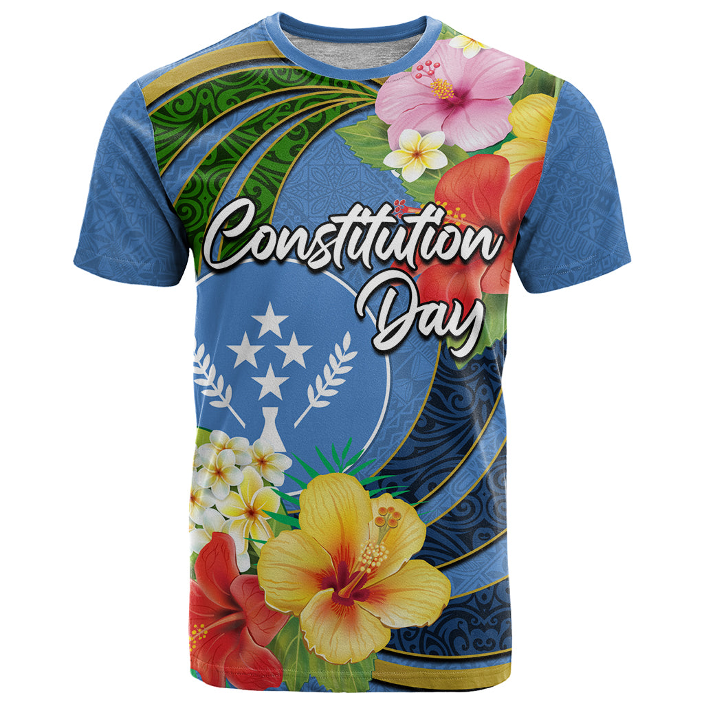 Kosrae Constitution Day T Shirt Hibiscus Mix Maori Tattoo Pattern LT03 Blue - Polynesian Pride