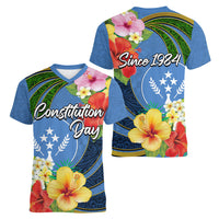 Kosrae Constitution Day Women V Neck T Shirt Hibiscus Mix Maori Tattoo Pattern LT03 - Polynesian Pride
