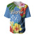 Kosrae Baseball Jersey Hibiscus Mix Maori Tattoo Pattern LT03 Blue - Polynesian Pride