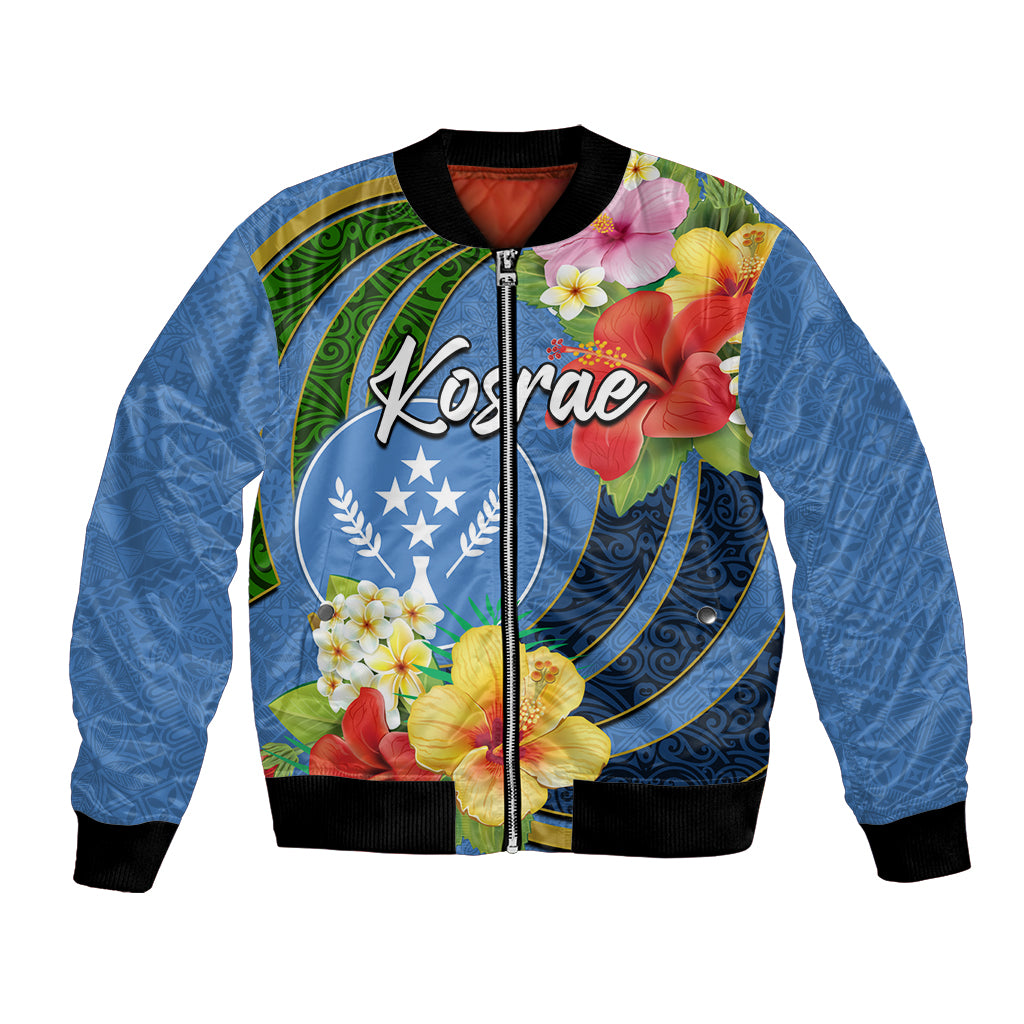 Kosrae Bomber Jacket Hibiscus Mix Maori Tattoo Pattern LT03 Unisex Blue - Polynesian Pride