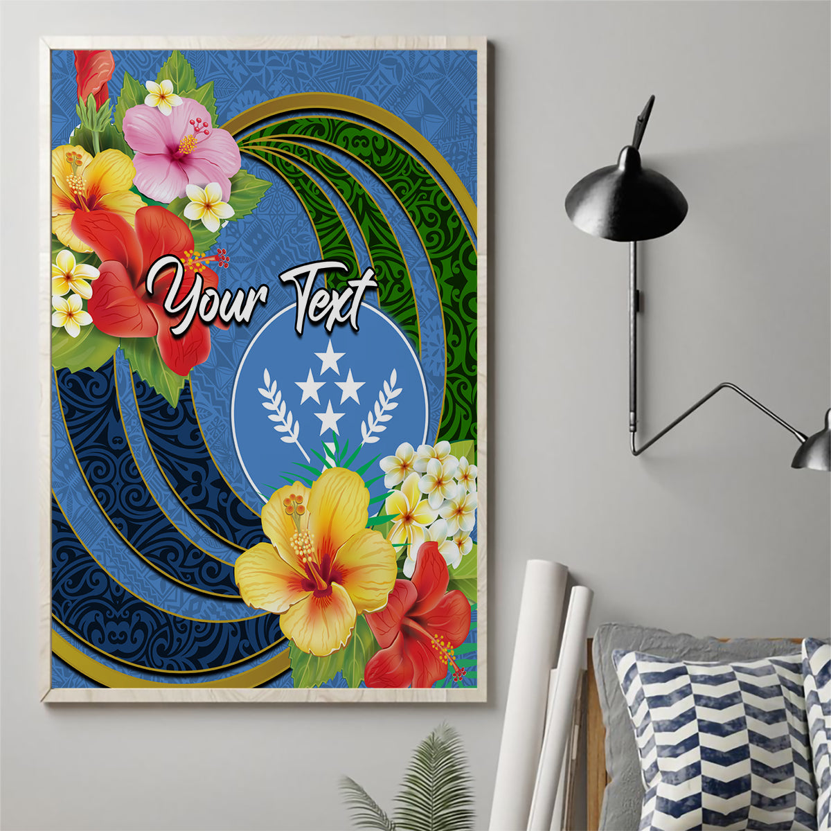 Kosrae Canvas Wall Art Hibiscus Mix Maori Tattoo Pattern LT03 - Polynesian Pride