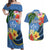 Kosrae Couples Matching Off Shoulder Maxi Dress and Hawaiian Shirt Hibiscus Mix Maori Tattoo Pattern LT03 Blue - Polynesian Pride