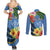 Kosrae Couples Matching Summer Maxi Dress and Long Sleeve Button Shirt Hibiscus Mix Maori Tattoo Pattern LT03 - Polynesian Pride