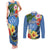 Kosrae Couples Matching Tank Maxi Dress and Long Sleeve Button Shirt Hibiscus Mix Maori Tattoo Pattern LT03 Blue - Polynesian Pride