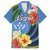 Kosrae Family Matching Off Shoulder Long Sleeve Dress and Hawaiian Shirt Hibiscus Mix Maori Tattoo Pattern LT03 Dad's Shirt - Short Sleeve Blue - Polynesian Pride