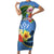 Kosrae Family Matching Short Sleeve Bodycon Dress and Hawaiian Shirt Hibiscus Mix Maori Tattoo Pattern LT03 Mom's Dress Blue - Polynesian Pride