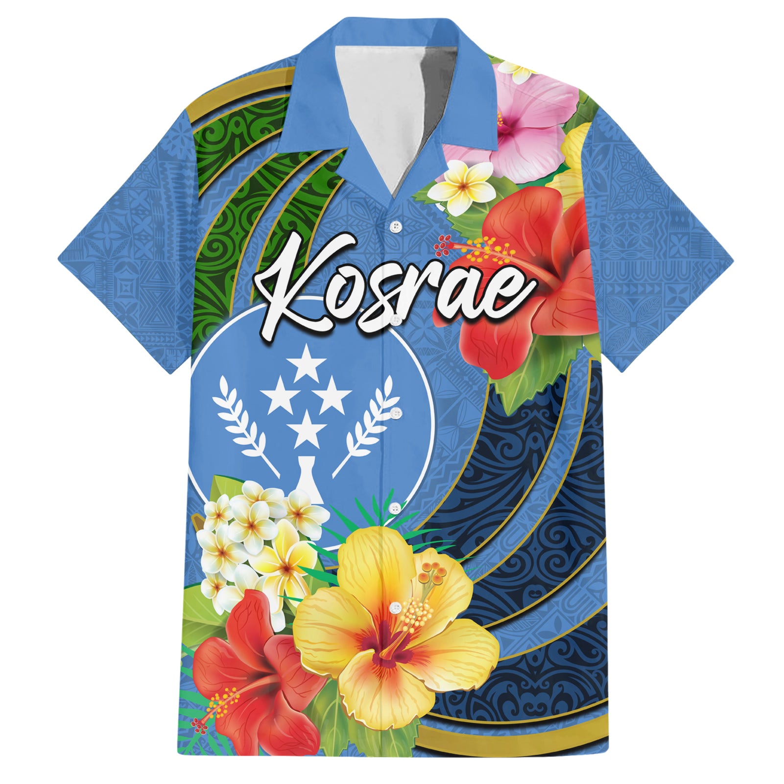 Kosrae Hawaiian Shirt Hibiscus Mix Maori Tattoo Pattern LT03 Blue - Polynesian Pride