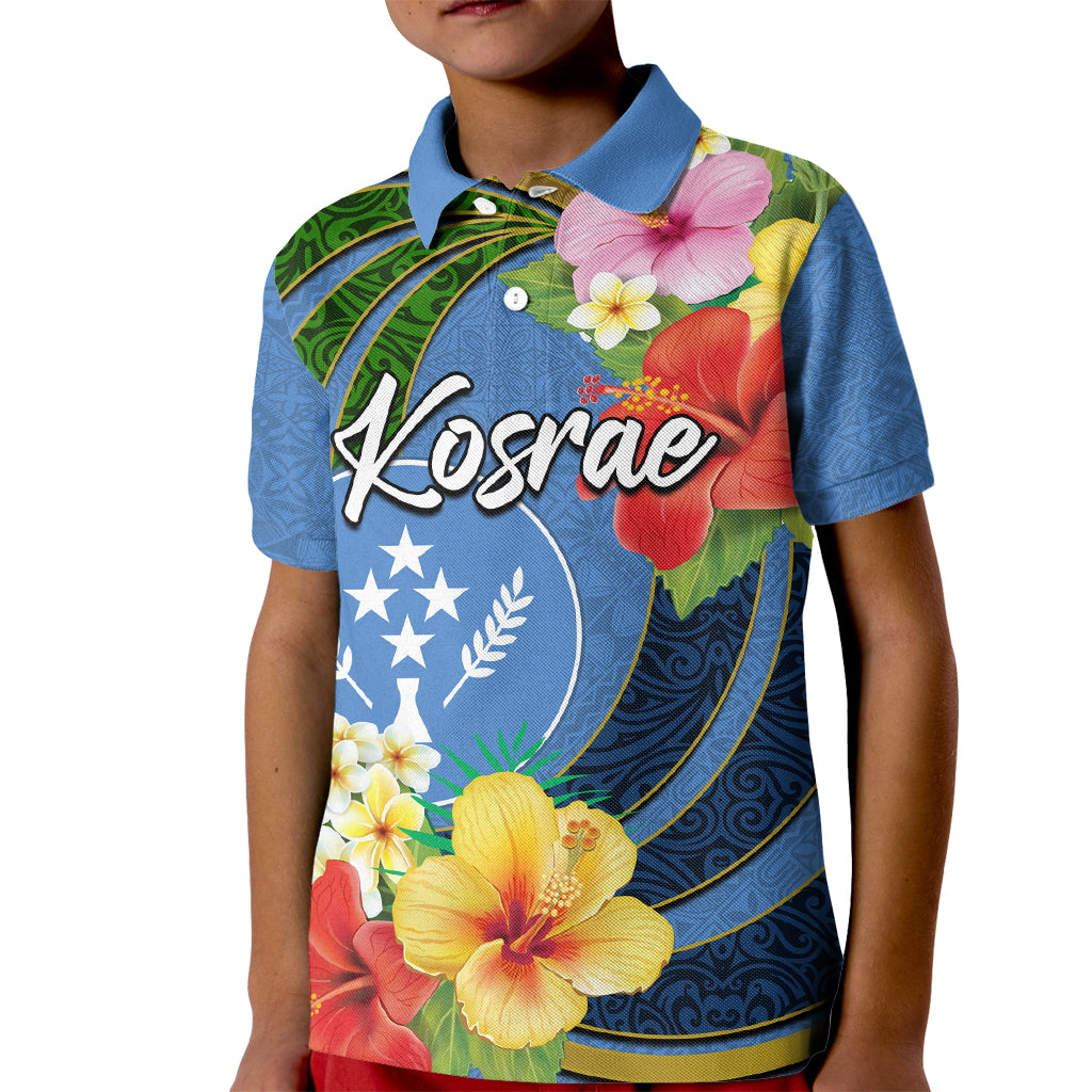 Kosrae Kid Polo Shirt Hibiscus Mix Maori Tattoo Pattern LT03 Kid Blue - Polynesian Pride