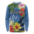 Kosrae Long Sleeve Shirt Hibiscus Mix Maori Tattoo Pattern LT03 Unisex Blue - Polynesian Pride