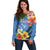 Kosrae Off Shoulder Sweater Hibiscus Mix Maori Tattoo Pattern LT03 Women Blue - Polynesian Pride