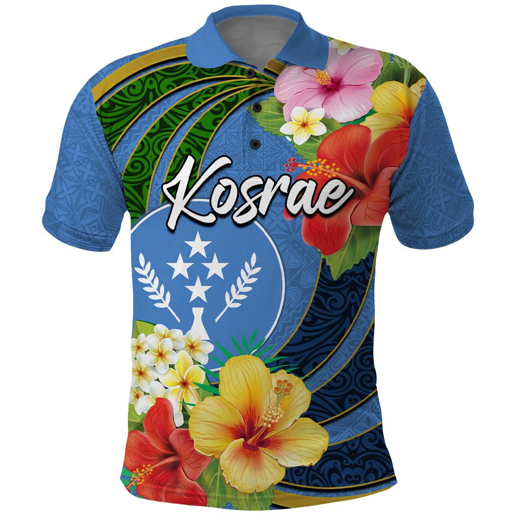 Kosrae Polo Shirt Hibiscus Mix Maori Tattoo Pattern LT03 Blue - Polynesian Pride