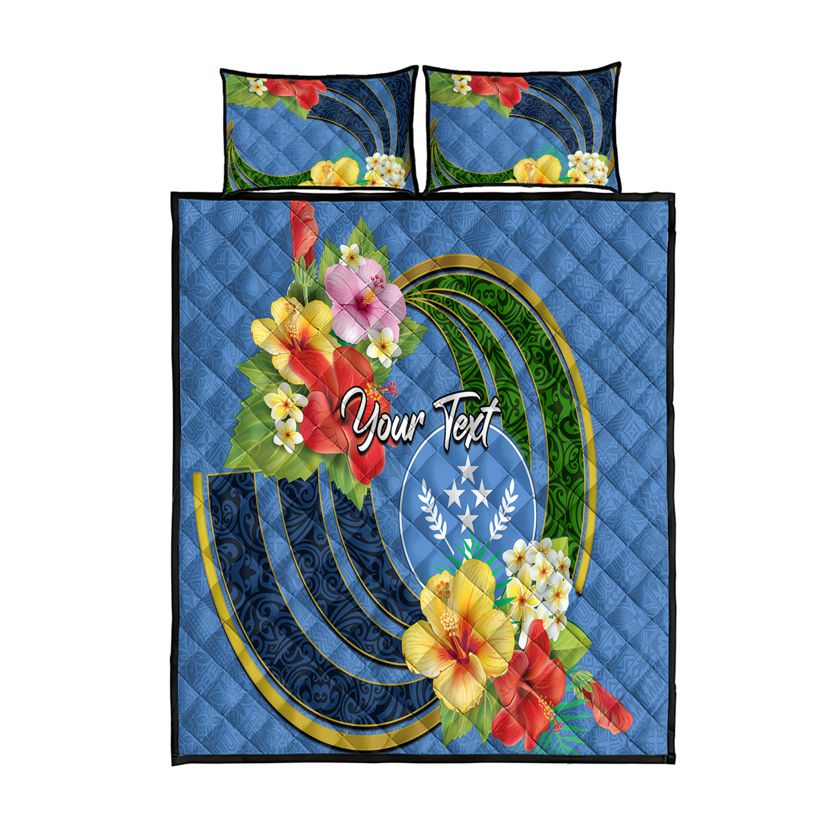 Kosrae Quilt Bed Set Hibiscus Mix Maori Tattoo Pattern LT03 Blue - Polynesian Pride