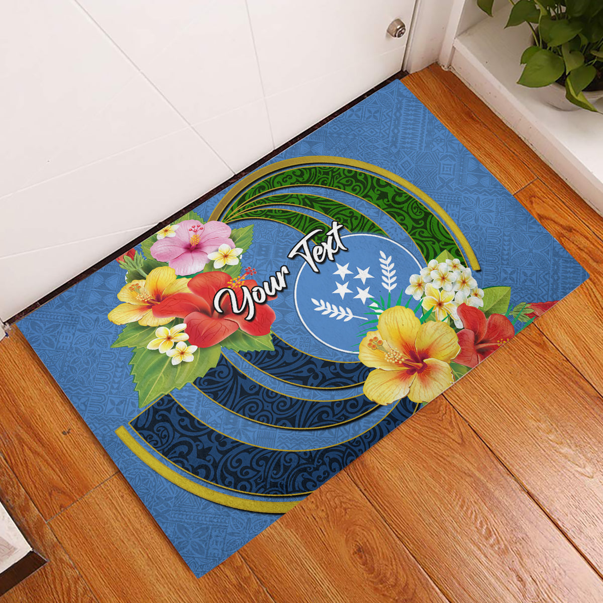 Kosrae Rubber Doormat Hibiscus Mix Maori Tattoo Pattern LT03 Blue - Polynesian Pride