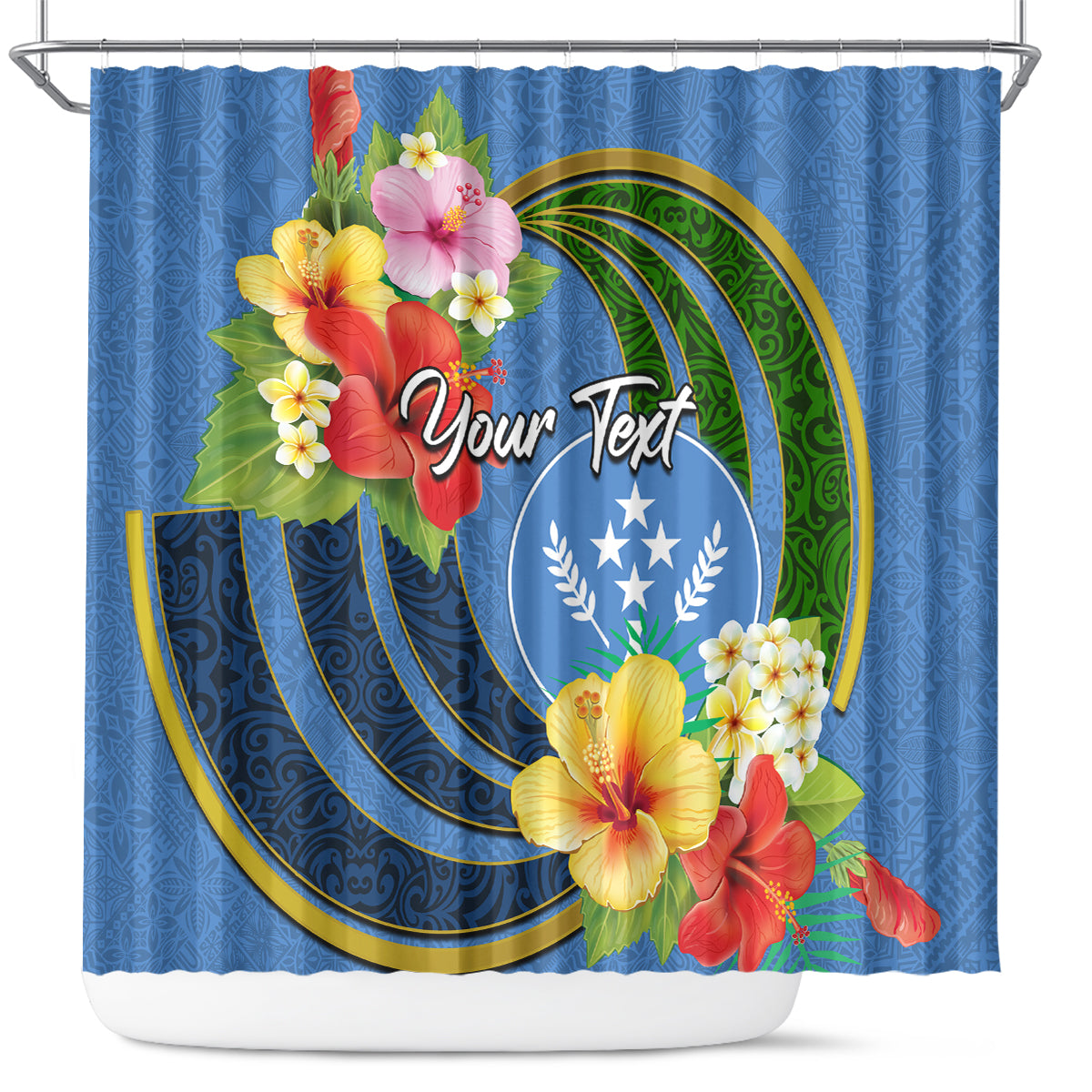 Kosrae Shower Curtain Hibiscus Mix Maori Tattoo Pattern LT03 Blue - Polynesian Pride