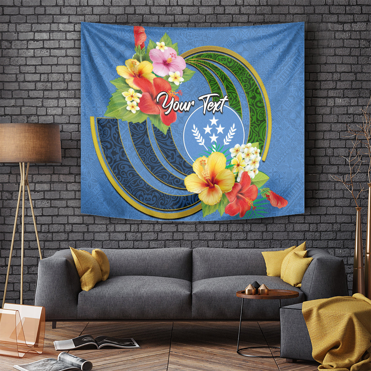 Kosrae Tapestry Hibiscus Mix Maori Tattoo Pattern LT03 Blue - Polynesian Pride