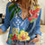 Kosrae Women Casual Shirt Hibiscus Mix Maori Tattoo Pattern LT03 Female Blue - Polynesian Pride