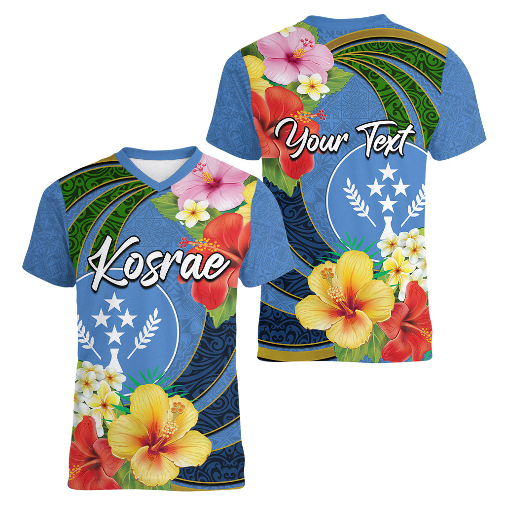 Kosrae Women V Neck T Shirt Hibiscus Mix Maori Tattoo Pattern LT03 - Polynesian Pride