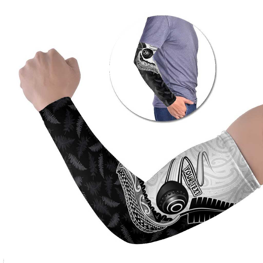 Personalised Aotearoa Lawn Bowls Arm Sleeves Maori and Silver Fern Half Style LT03 Set of 2 White - Polynesian Pride